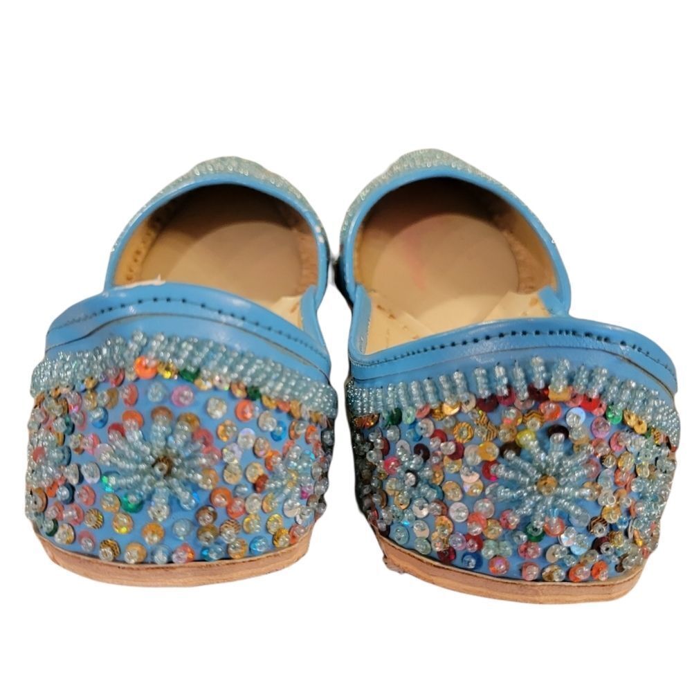 JUTTI Traditional Shoes Women's Beaded Pale Blue Made in Nepal‎ sz 38 - Picture 4 of 10